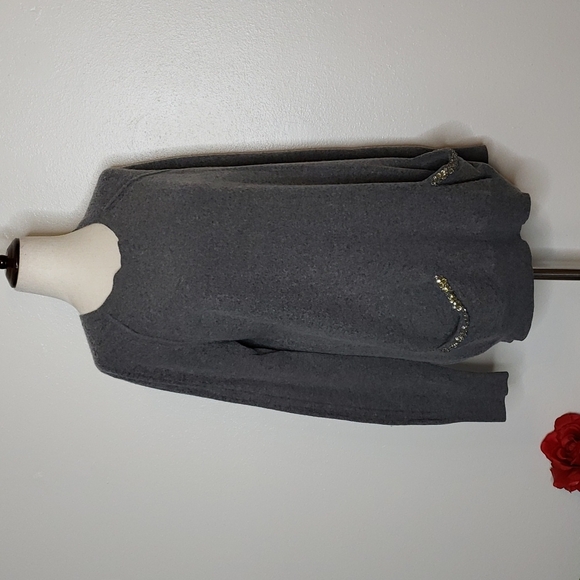 LOFT Ann Taylor Gray Wool Sweater Gold Sequin Pocket Tunic Slouchy Spring Top - Picture 4 of 9